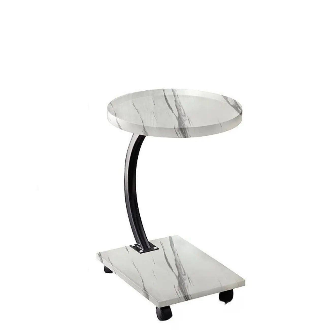 Wooden Round C-Shaped Side Table with Swivel Wheels