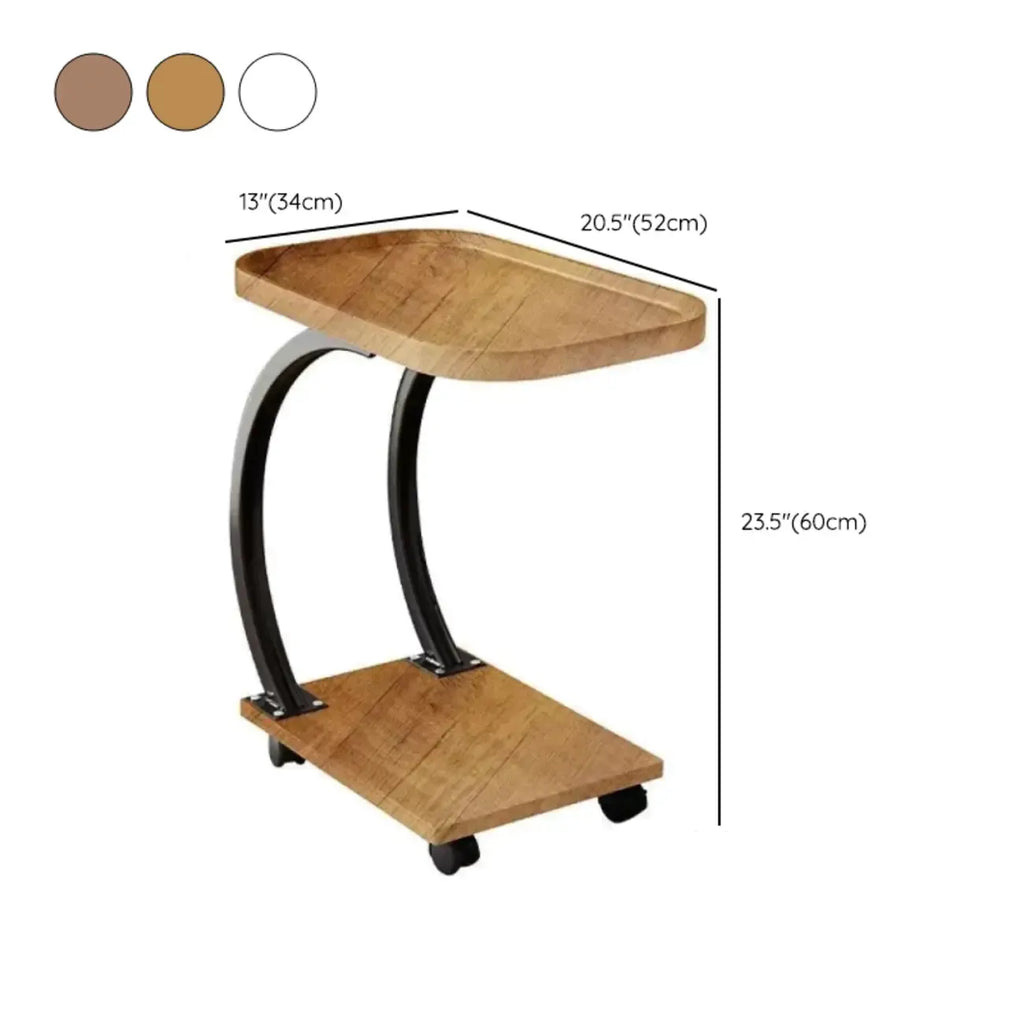 Wooden Round C-Shaped Side Table with Swivel Wheels