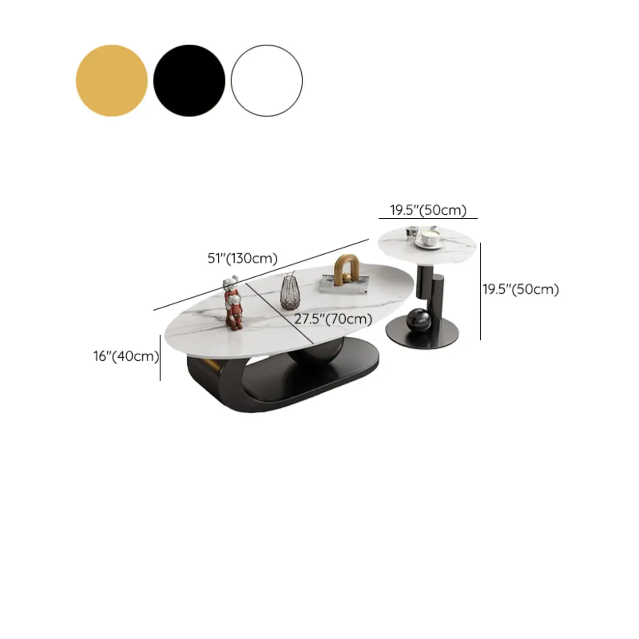 Modern Metal White Stone Oval Coffee Table for Home