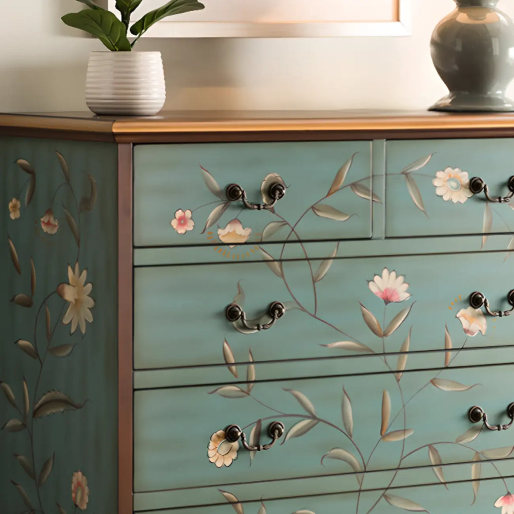 Rustic Wooden Floral Cabinet for Home with 3/5/9 Drawers