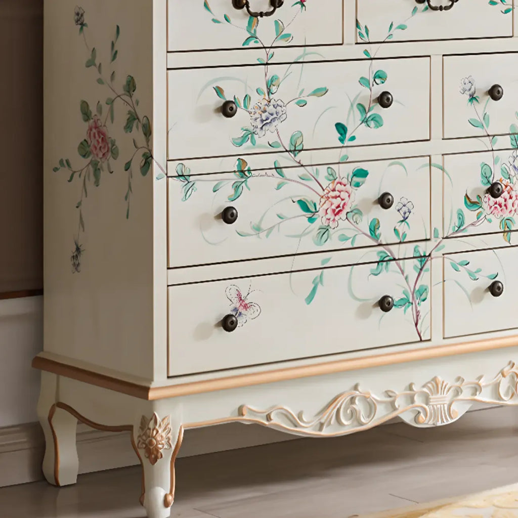 Rustic Wooden Floral Cabinet for Home with 3/5/9 Drawers