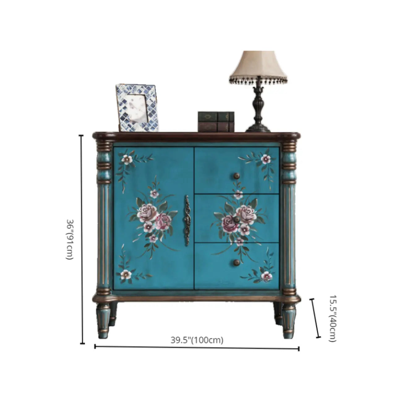 Rustic Wooden Floral Cabinet for Home with 3/5/9 Drawers