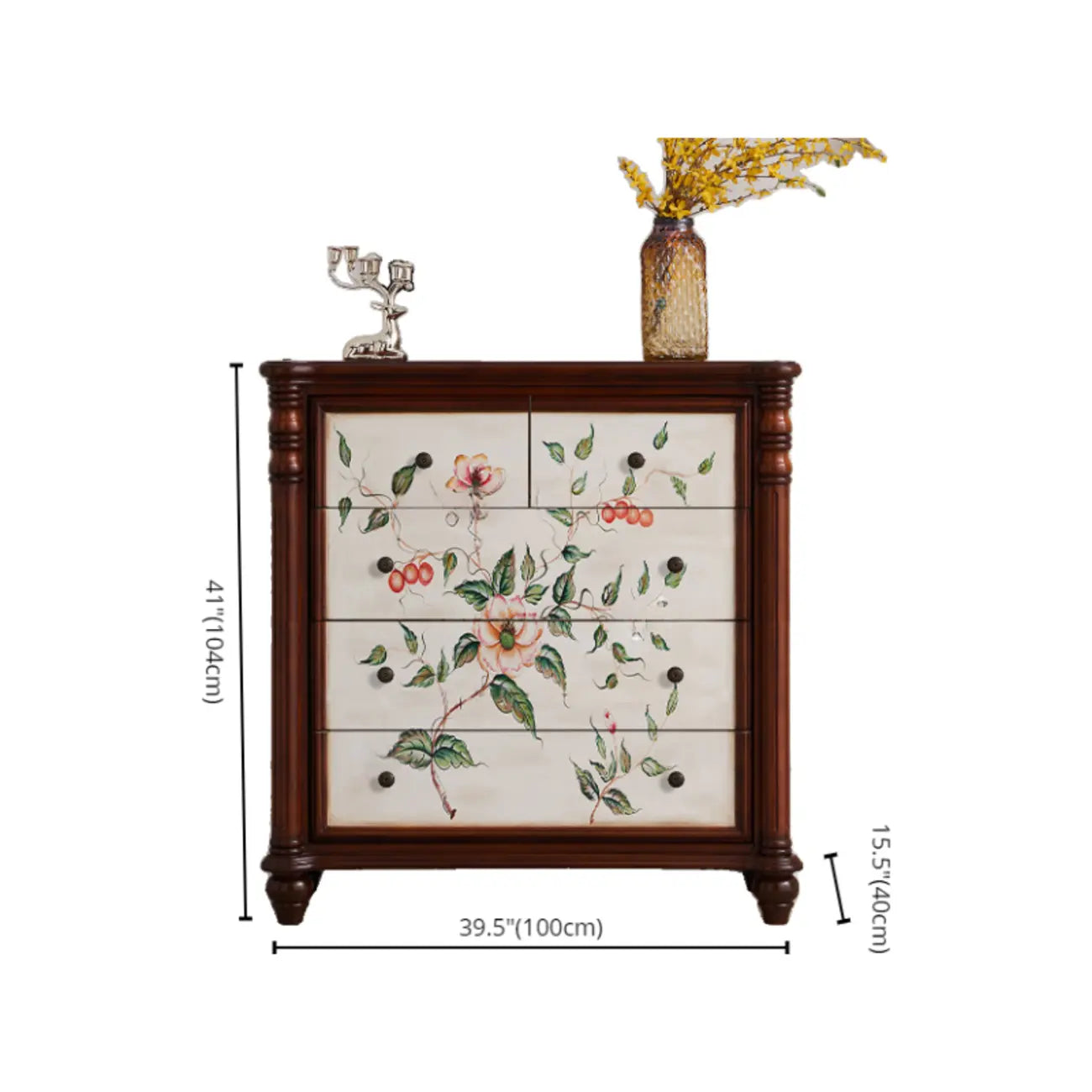 Rustic Wooden Floral Cabinet for Home with 3/5/9 Drawers