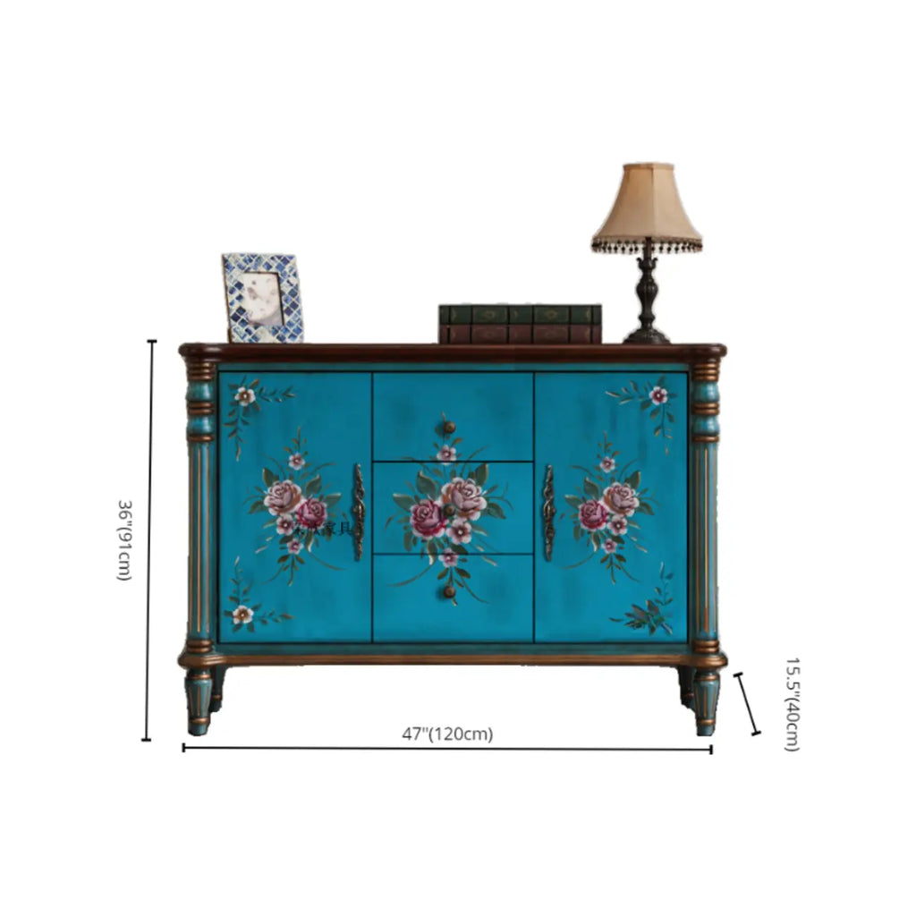 Rustic Wooden Floral Cabinet for Home with 3/5/9 Drawers