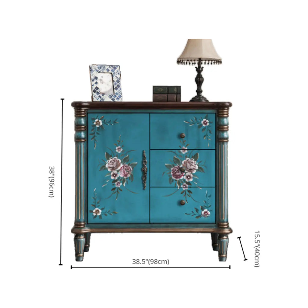Rustic Wooden Floral Cabinet for Home with 3/5/9 Drawers