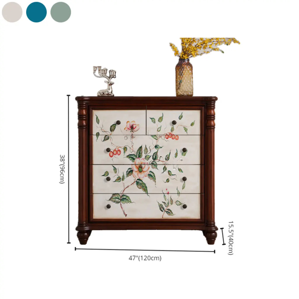 Rustic Wooden Floral Cabinet for Home with 3/5/9 Drawers