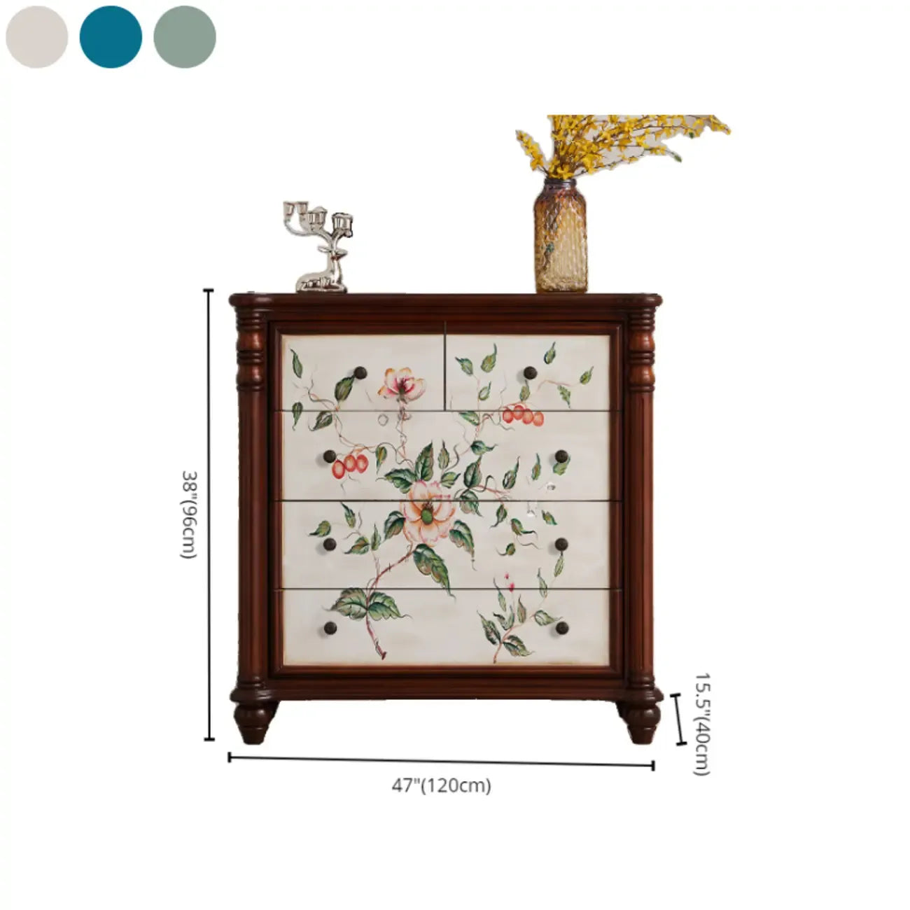Rustic Wooden Floral Cabinet for Home with 3/5/9 Drawers
