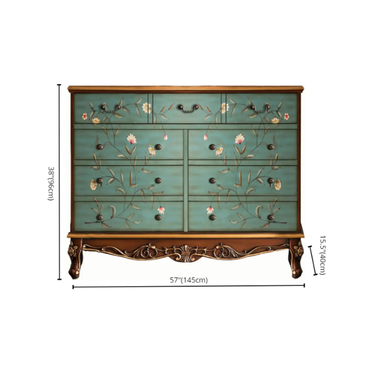 Rustic Wooden Floral Cabinet for Home with 3/5/9 Drawers