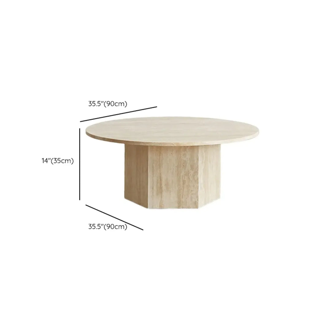 Modern Travertine Round Beige Coffee Table with Small Space