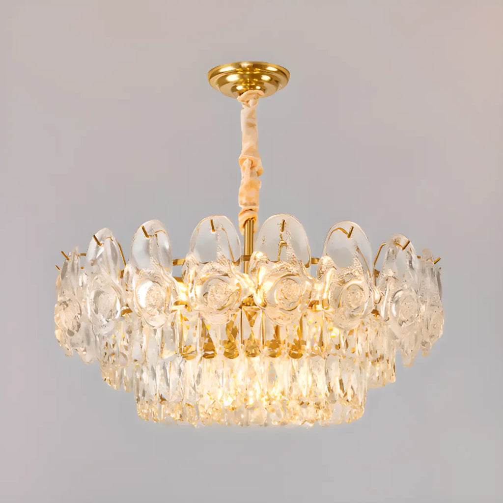 Modern Luxury Gold Tiered Crystal Round Chandelier