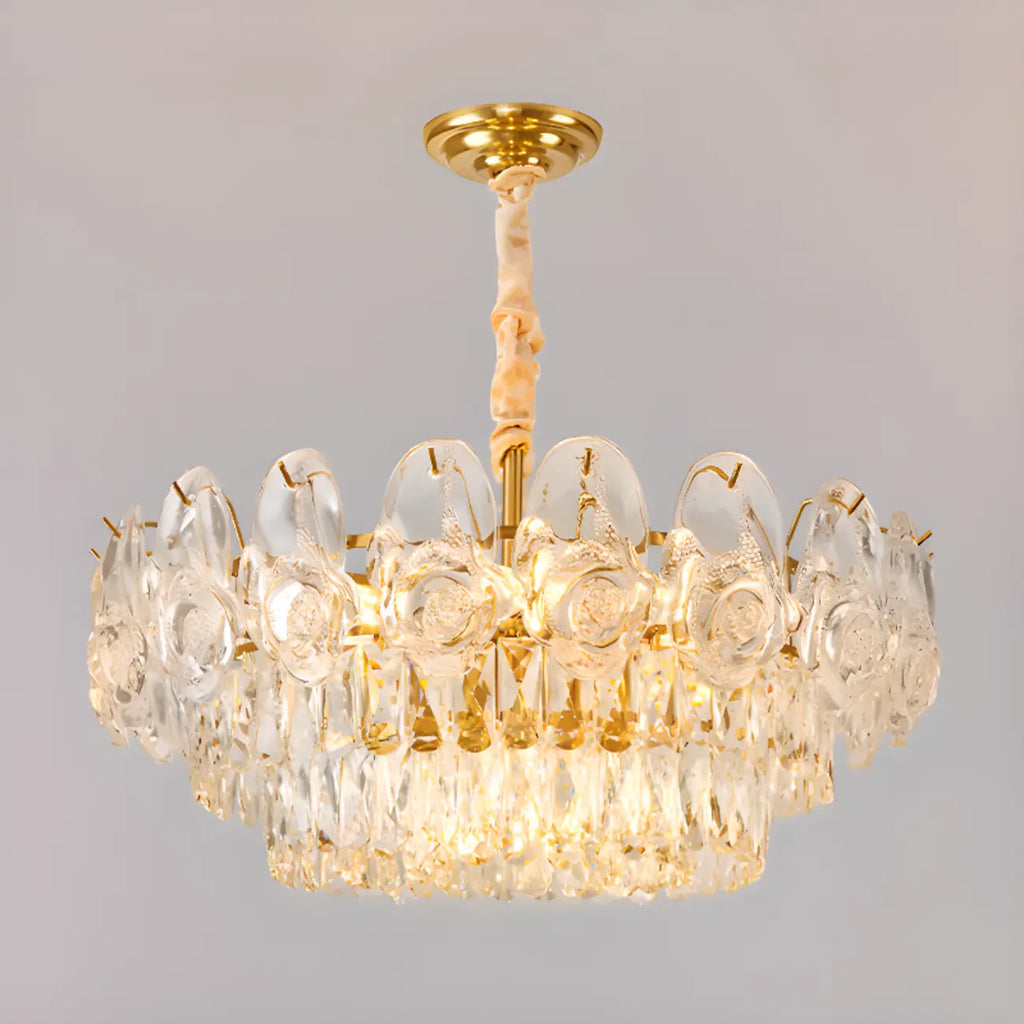 Modern Luxury Gold Tiered Crystal Round Chandelier