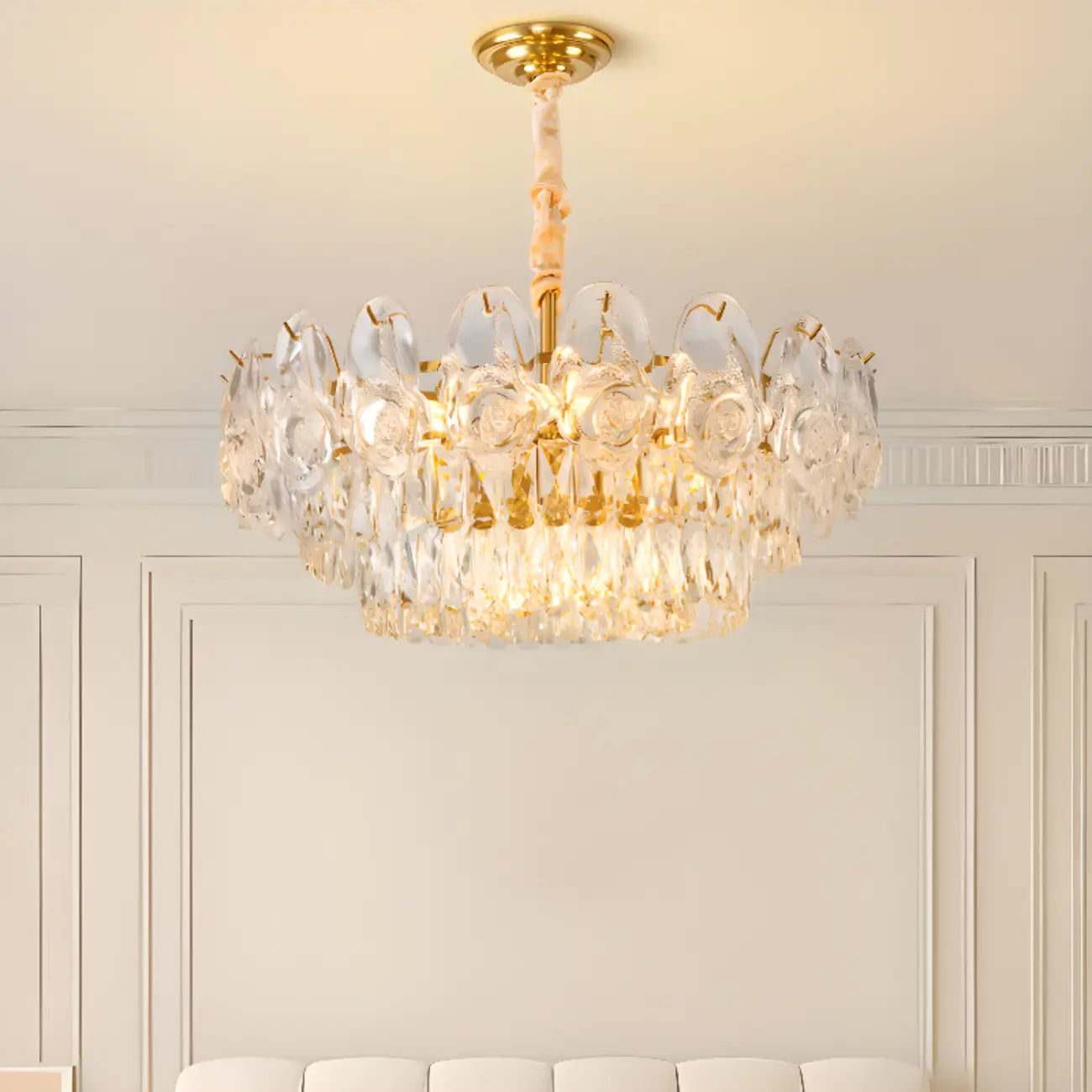Modern Luxury Gold Tiered Crystal Round Chandelier