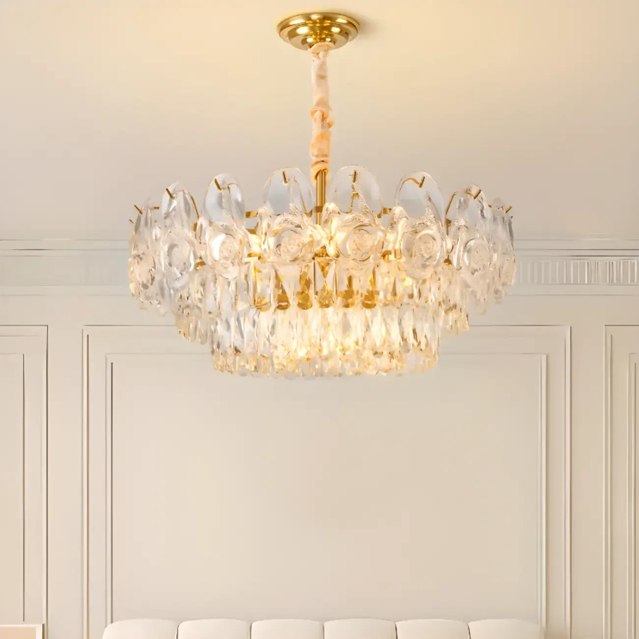 Modern Luxury Gold Tiered Crystal Round Chandelier