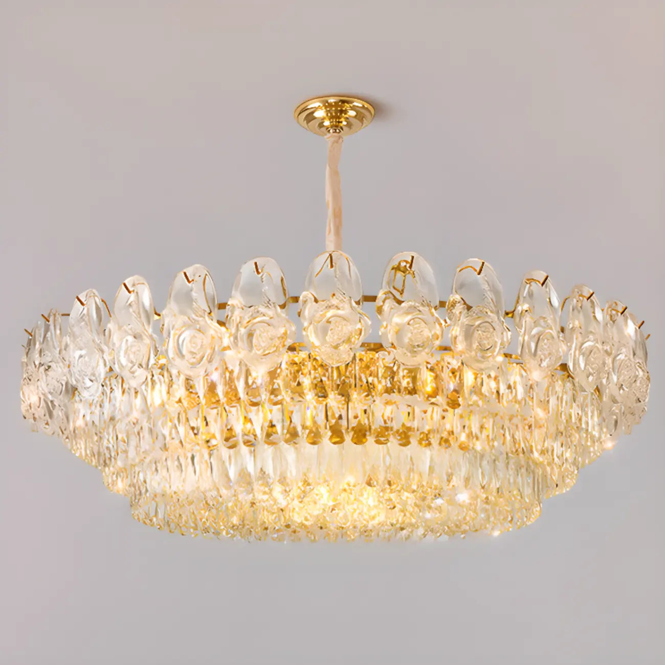 Modern Luxury Gold Tiered Crystal Round Chandelier