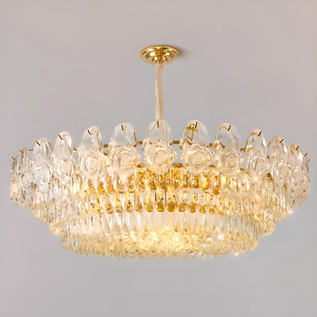 Modern Luxury Gold Tiered Crystal Round Chandelier