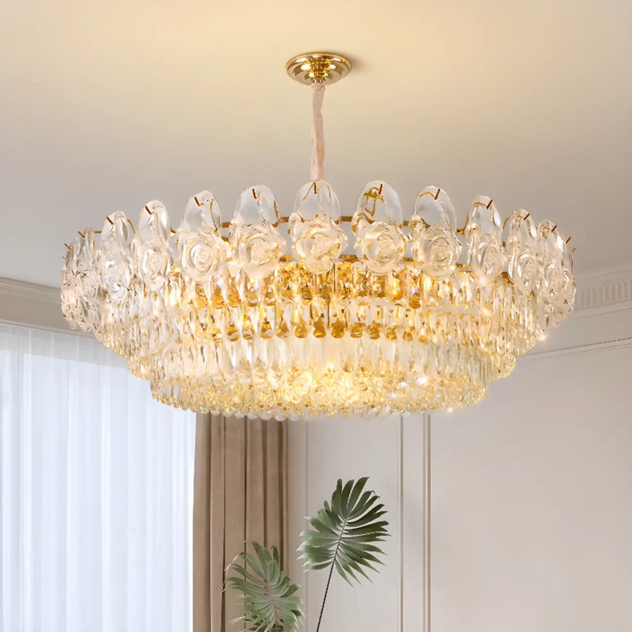 Modern Luxury Gold Tiered Crystal Round Chandelier