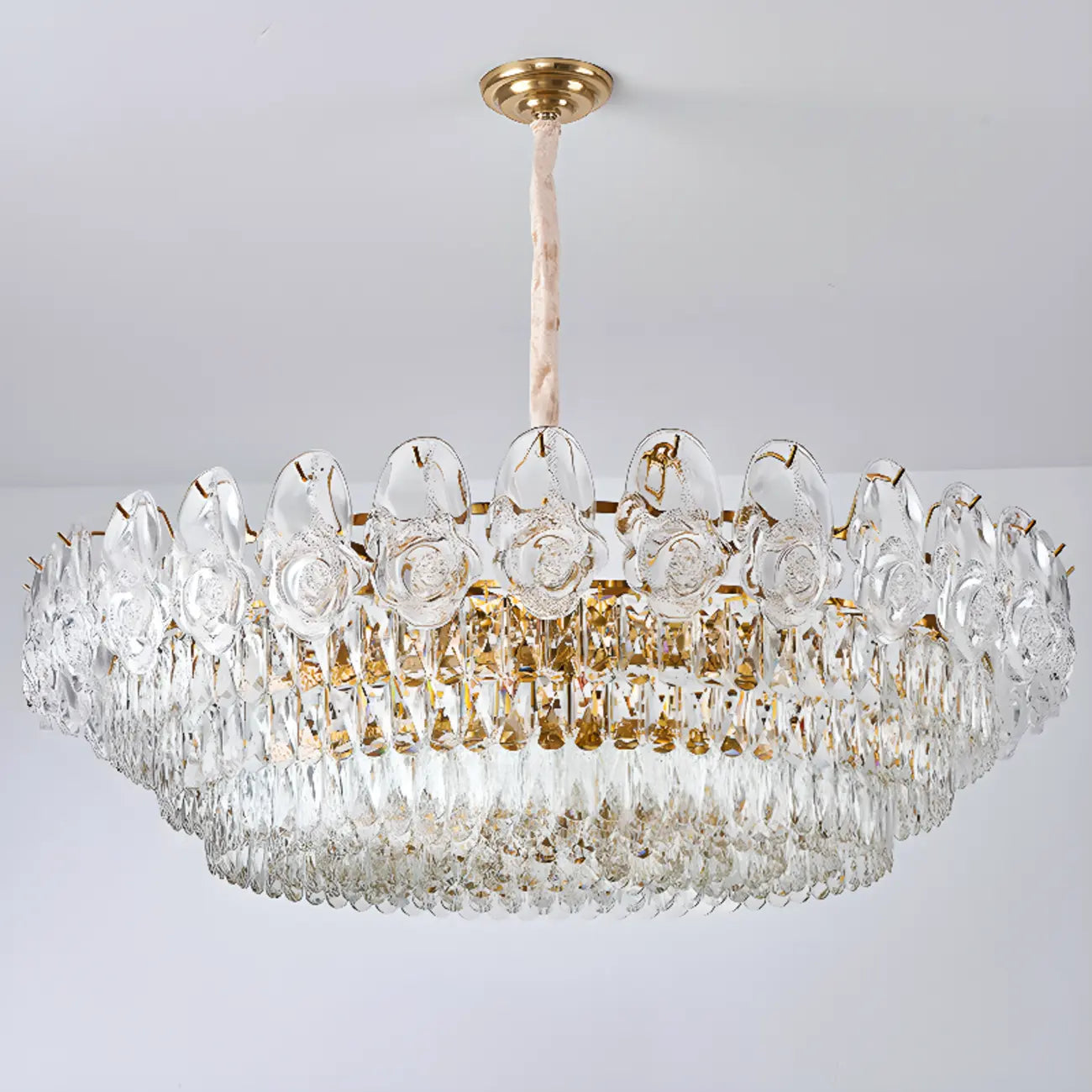 Modern Luxury Gold Tiered Crystal Round Chandelier