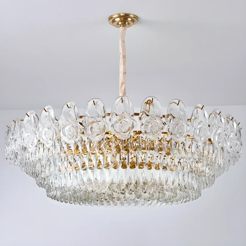 Modern Luxury Gold Tiered Crystal Round Chandelier