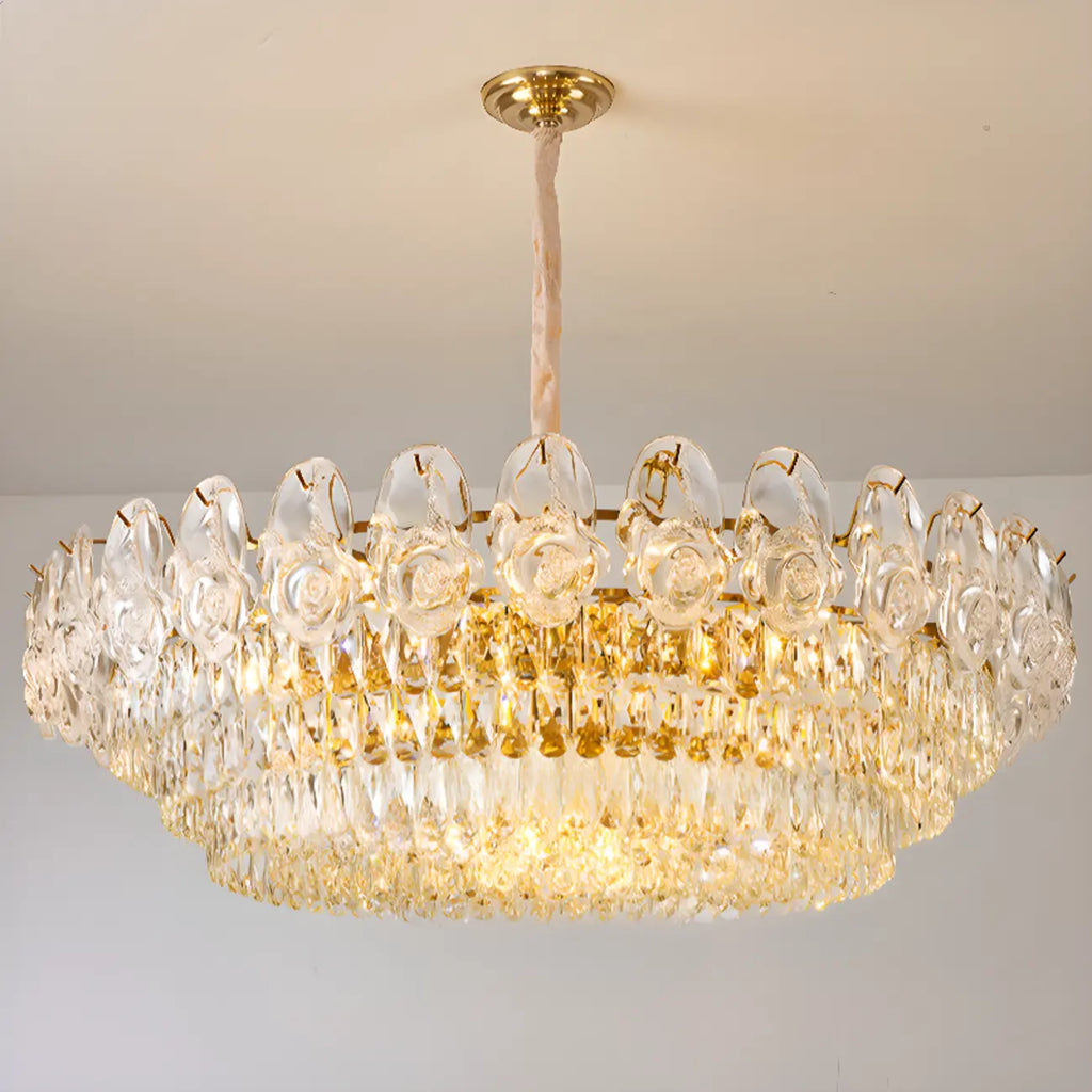 Modern Luxury Gold Tiered Crystal Round Chandelier