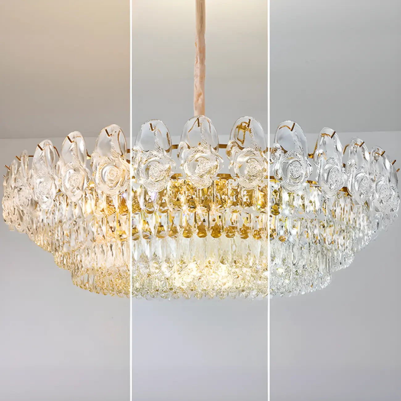 Modern Luxury Gold Tiered Crystal Round Chandelier