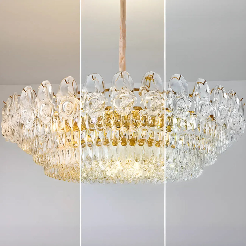 Modern Luxury Gold Tiered Crystal Round Chandelier