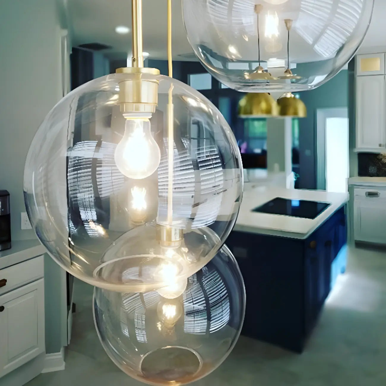 Contemporary Clear Glass Bubble Shape LED Pendant Light