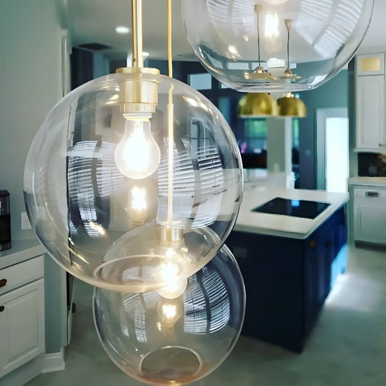 Contemporary Clear Glass Bubble Shape LED Pendant Light