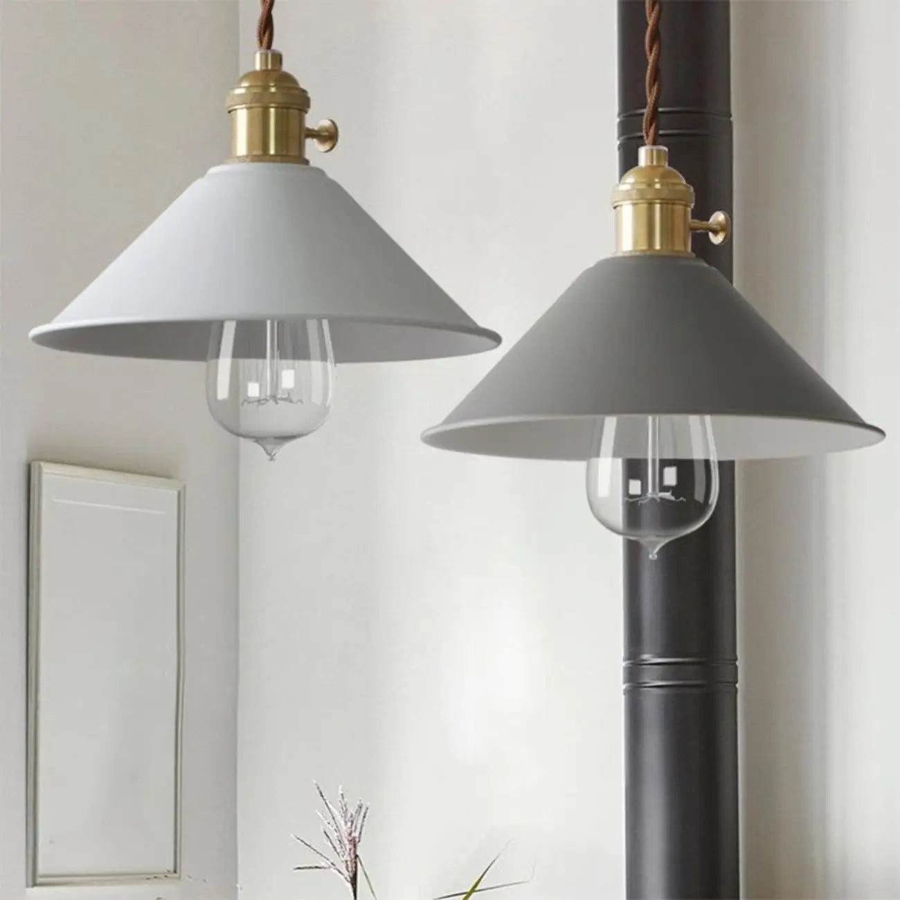 Industrial Gray Aluminum Cone Pendant Light for Dining Room