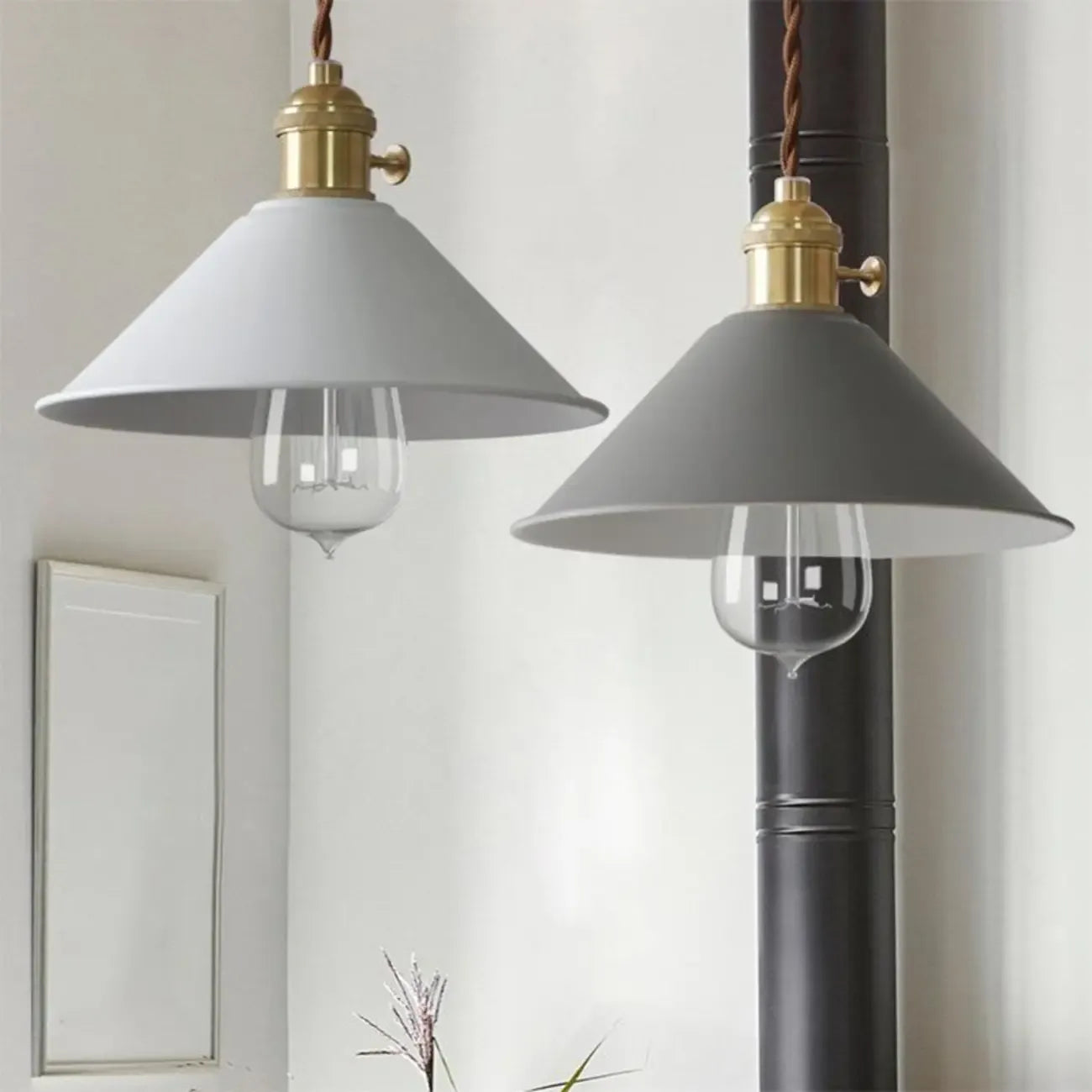 Industrial Gray Aluminum Cone Pendant Light for Dining Room