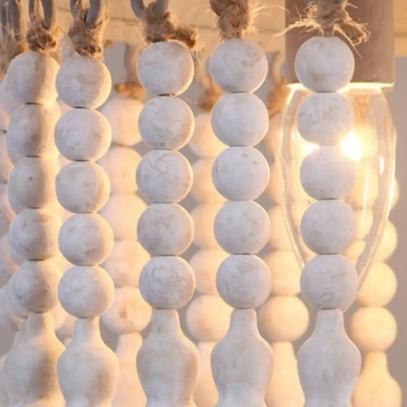 3 Tiers White Wood Beaded Chandelier with Elegant Design