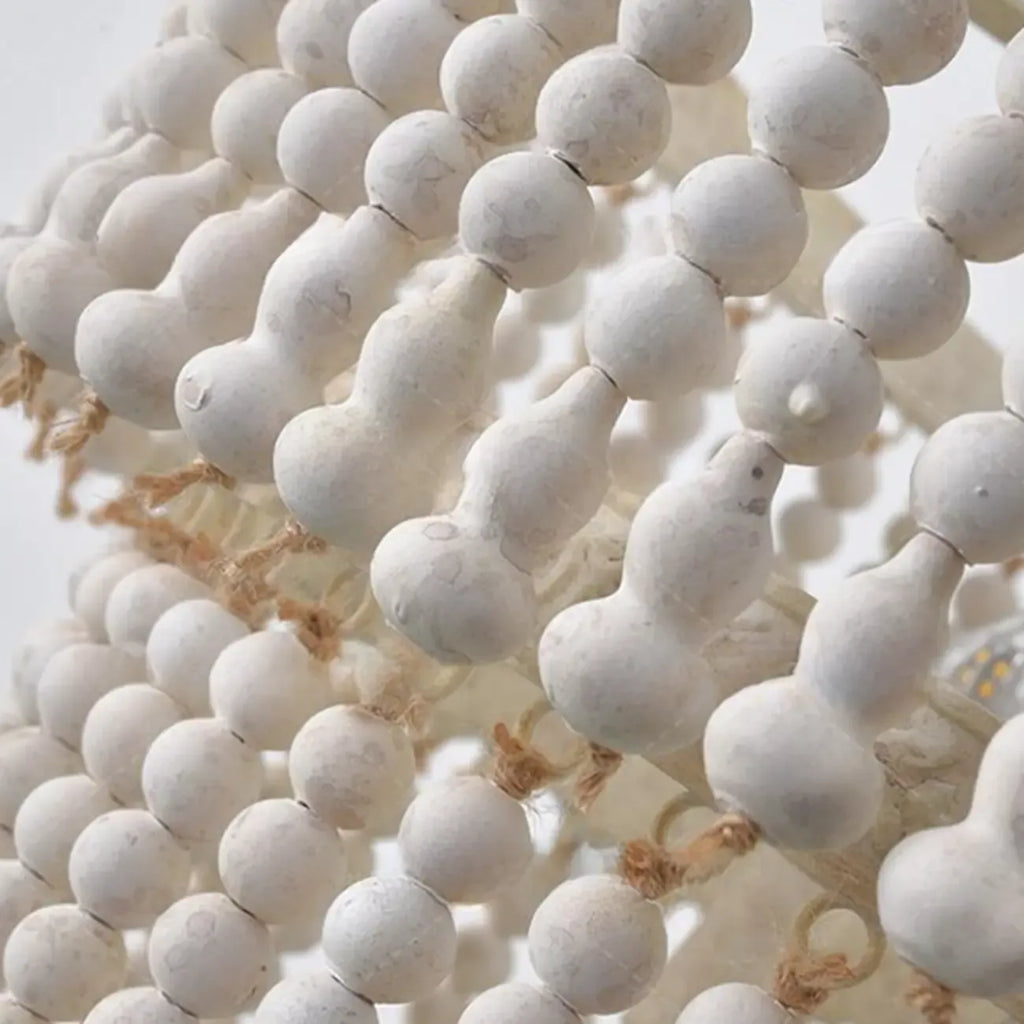 3 Tiers White Wood Beaded Chandelier with Elegant Design