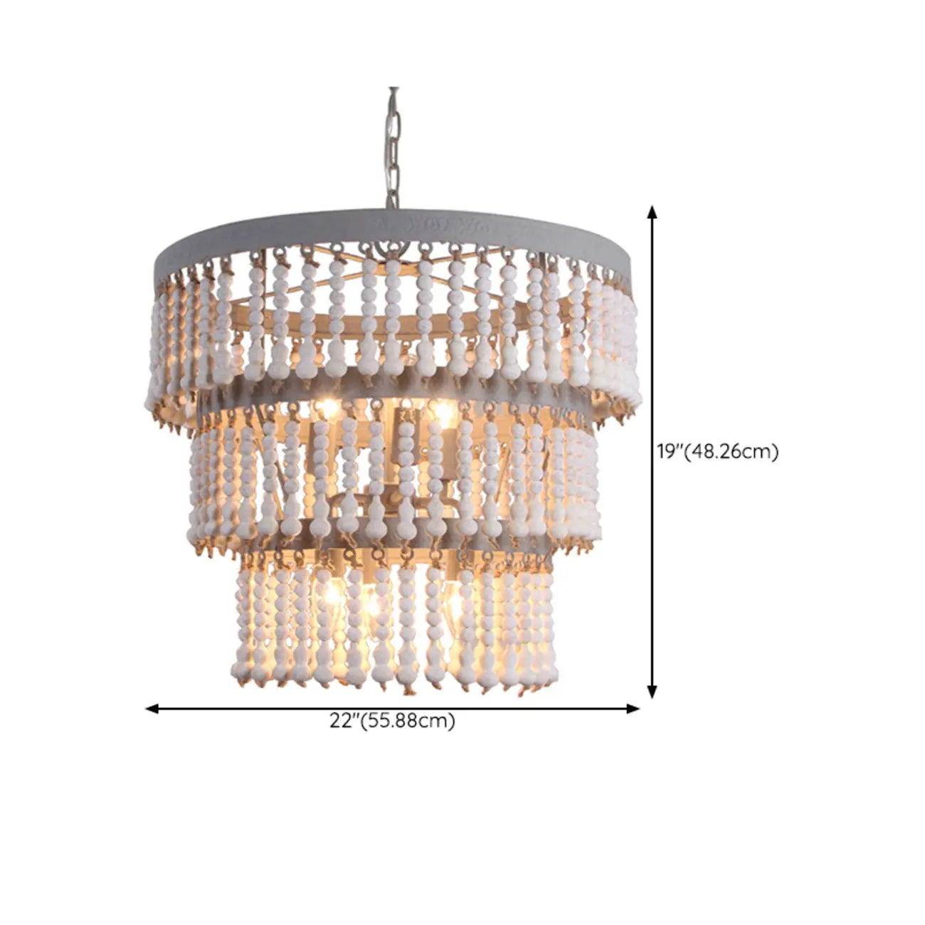 3 Tiers White Wood Beaded Chandelier with Elegant Design