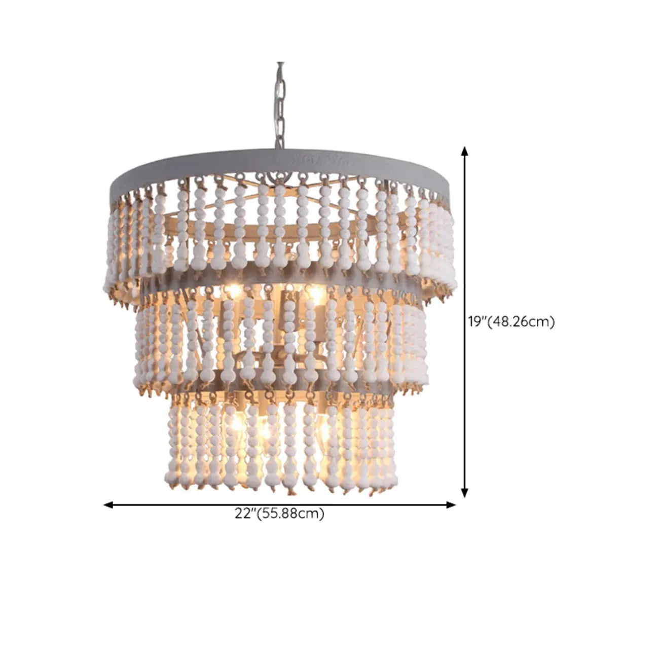 3 Tiers White Wood Beaded Chandelier with Elegant Design
