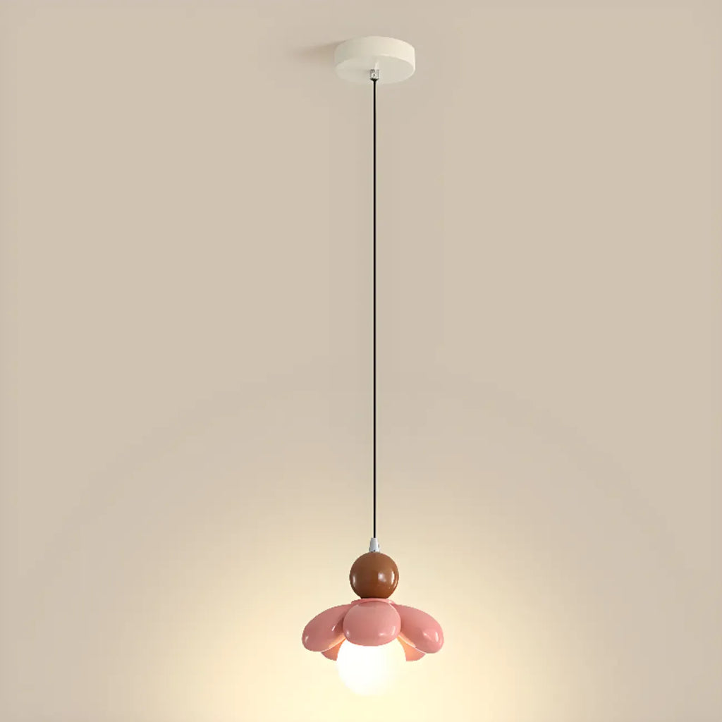 Cozy Pink LED Ball Pendant Light with Floral Clay Design for Bedside