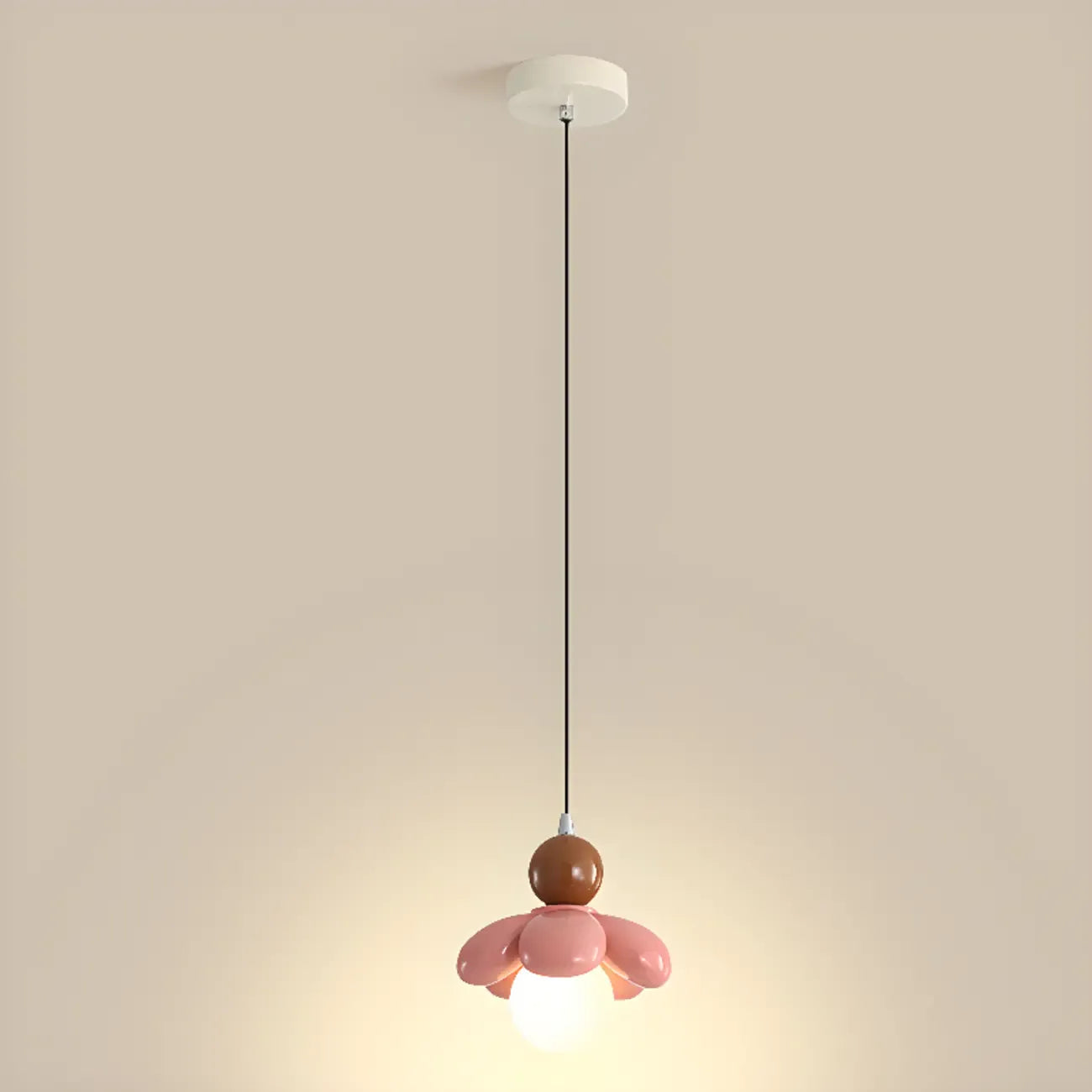 Cozy Pink LED Ball Pendant Light with Floral Clay Design for Bedside
