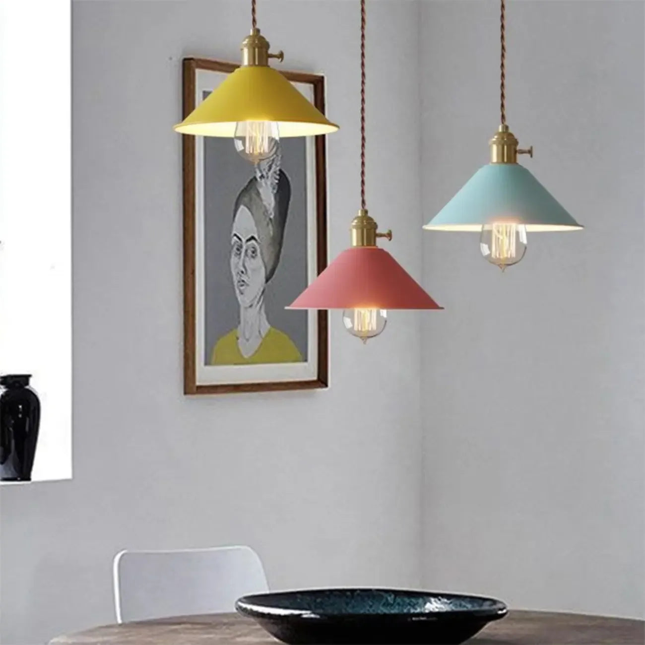 Industrial Gray Aluminum Cone Pendant Light for Dining Room