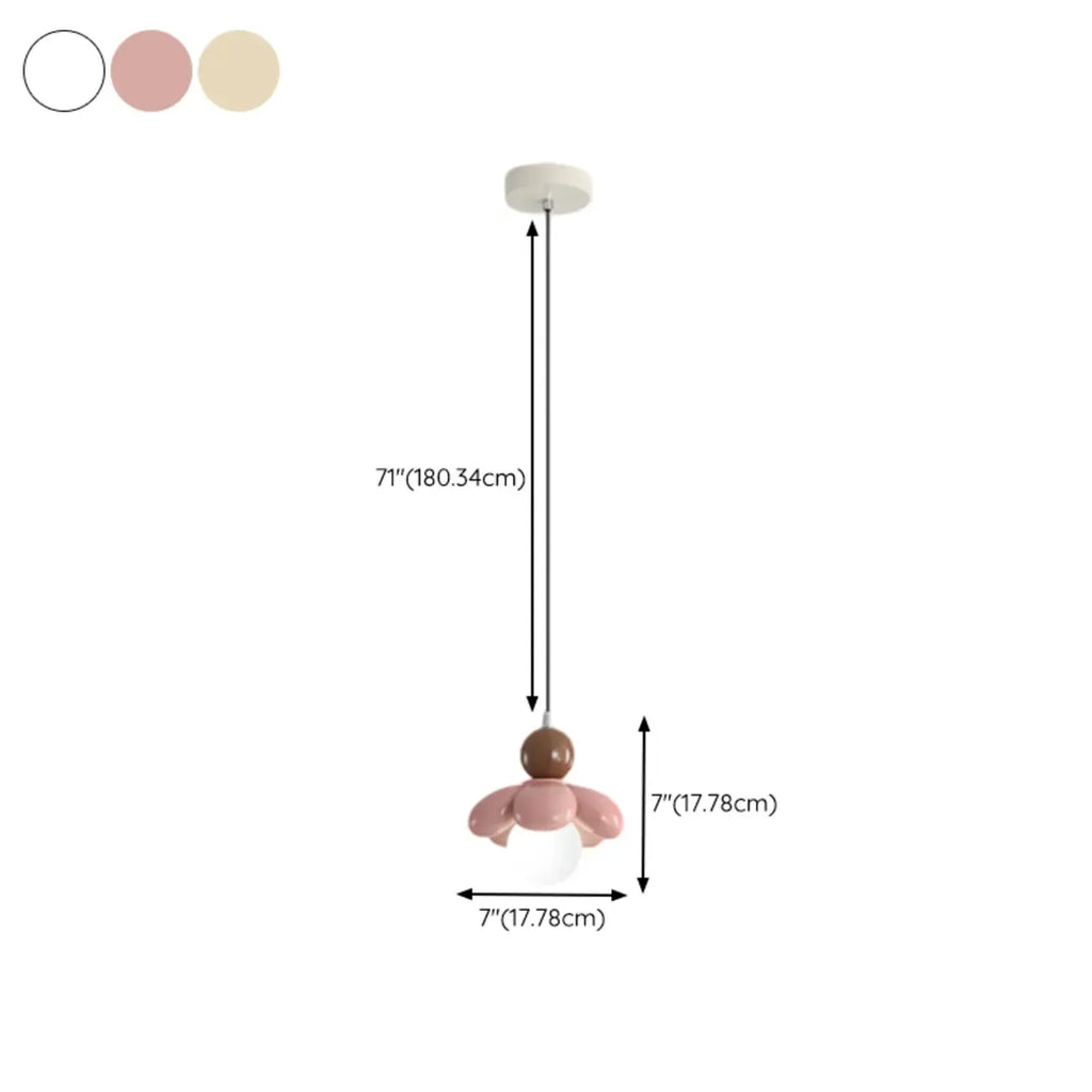 Cozy Pink LED Ball Pendant Light with Floral Clay Design for Bedside