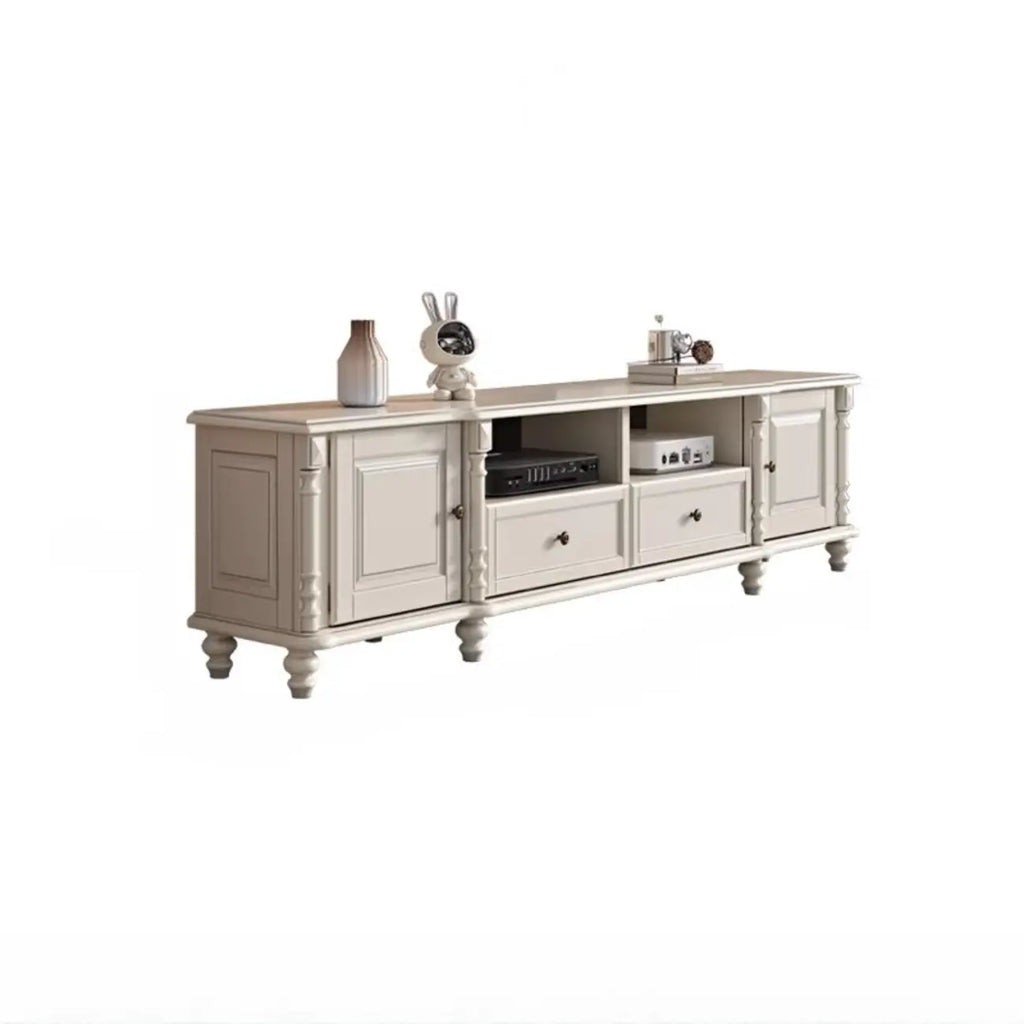 87 White Wood Open Storage TV Stand for Living Room