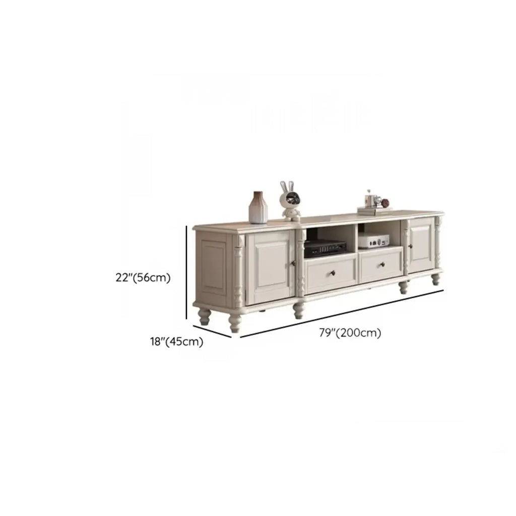 87 White Wood Open Storage TV Stand for Living Room