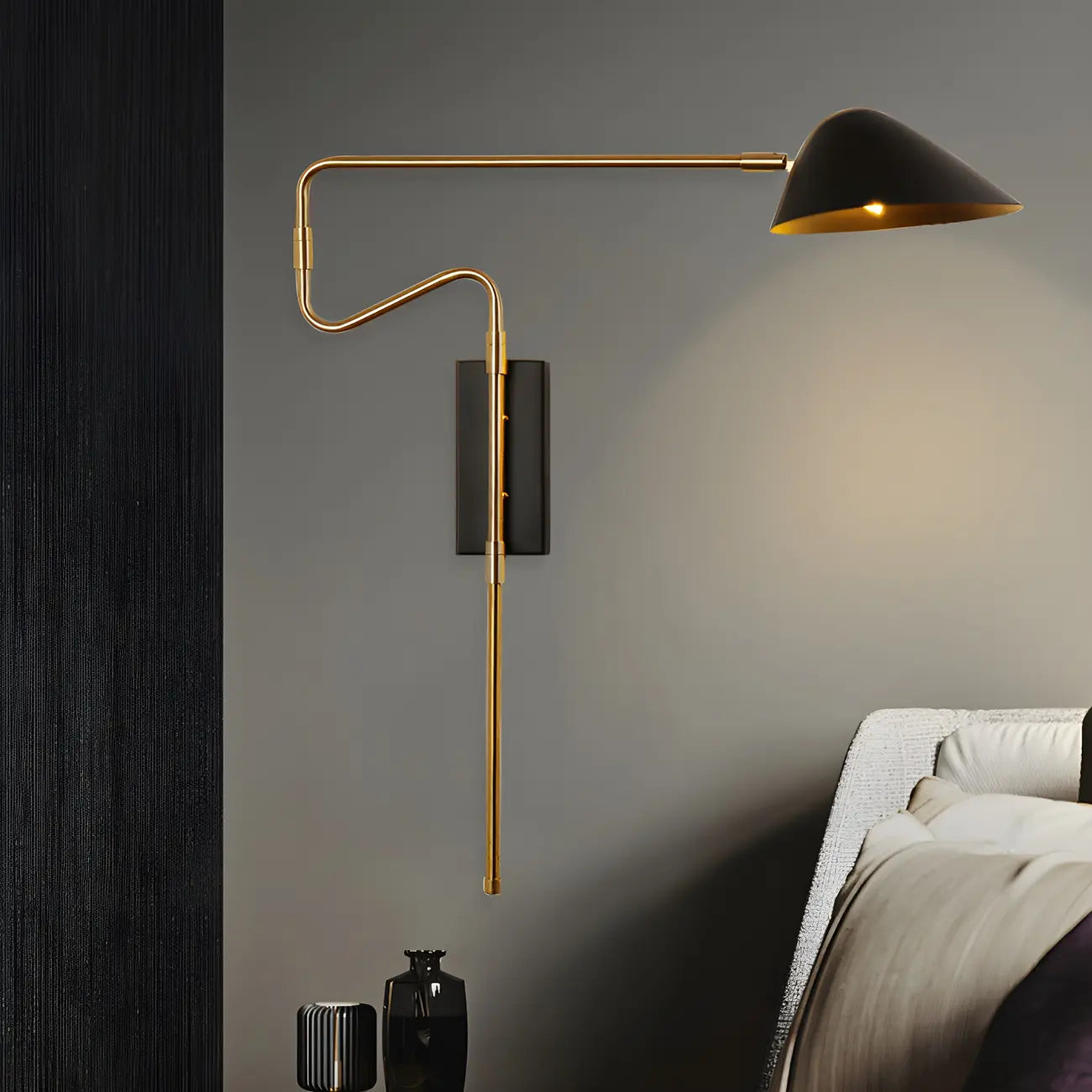 Black Metal Swing Arm Plug in Wall Sconce for Bedroom