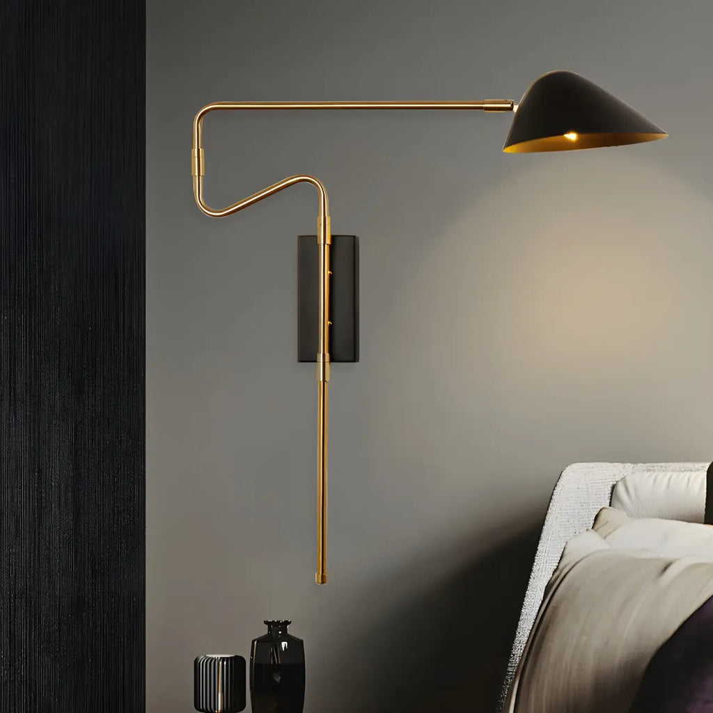 Black Metal Swing Arm Plug in Wall Sconce for Bedroom