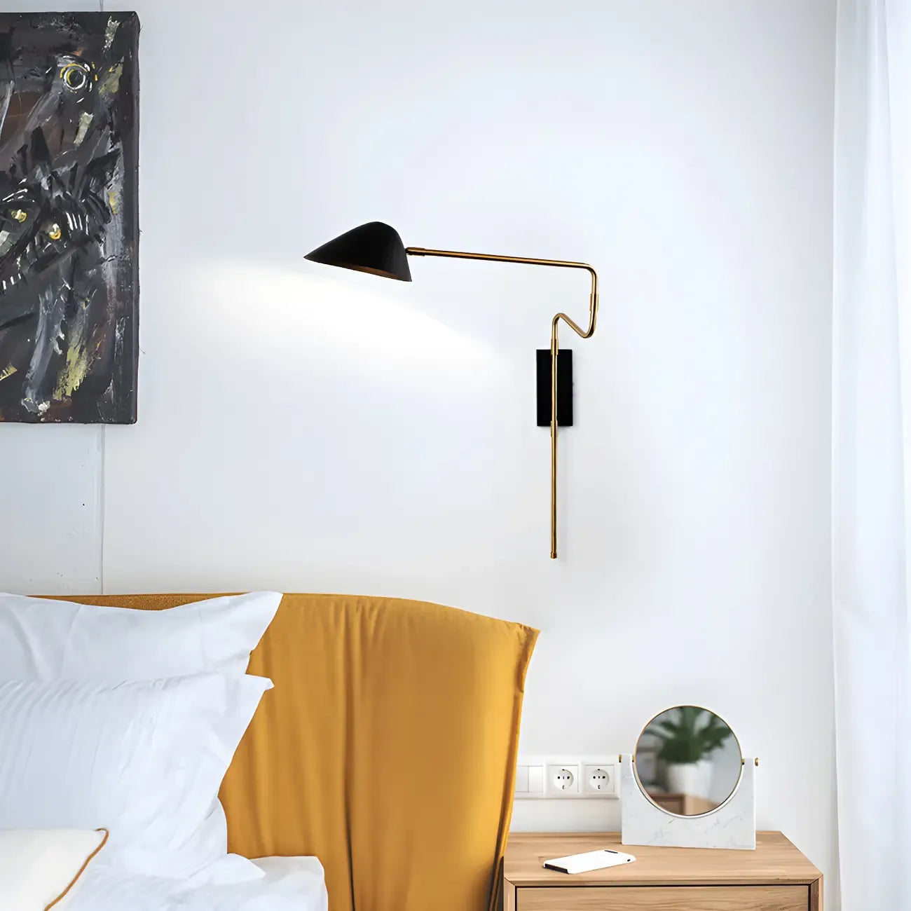 Black Metal Swing Arm Plug in Wall Sconce for Bedroom