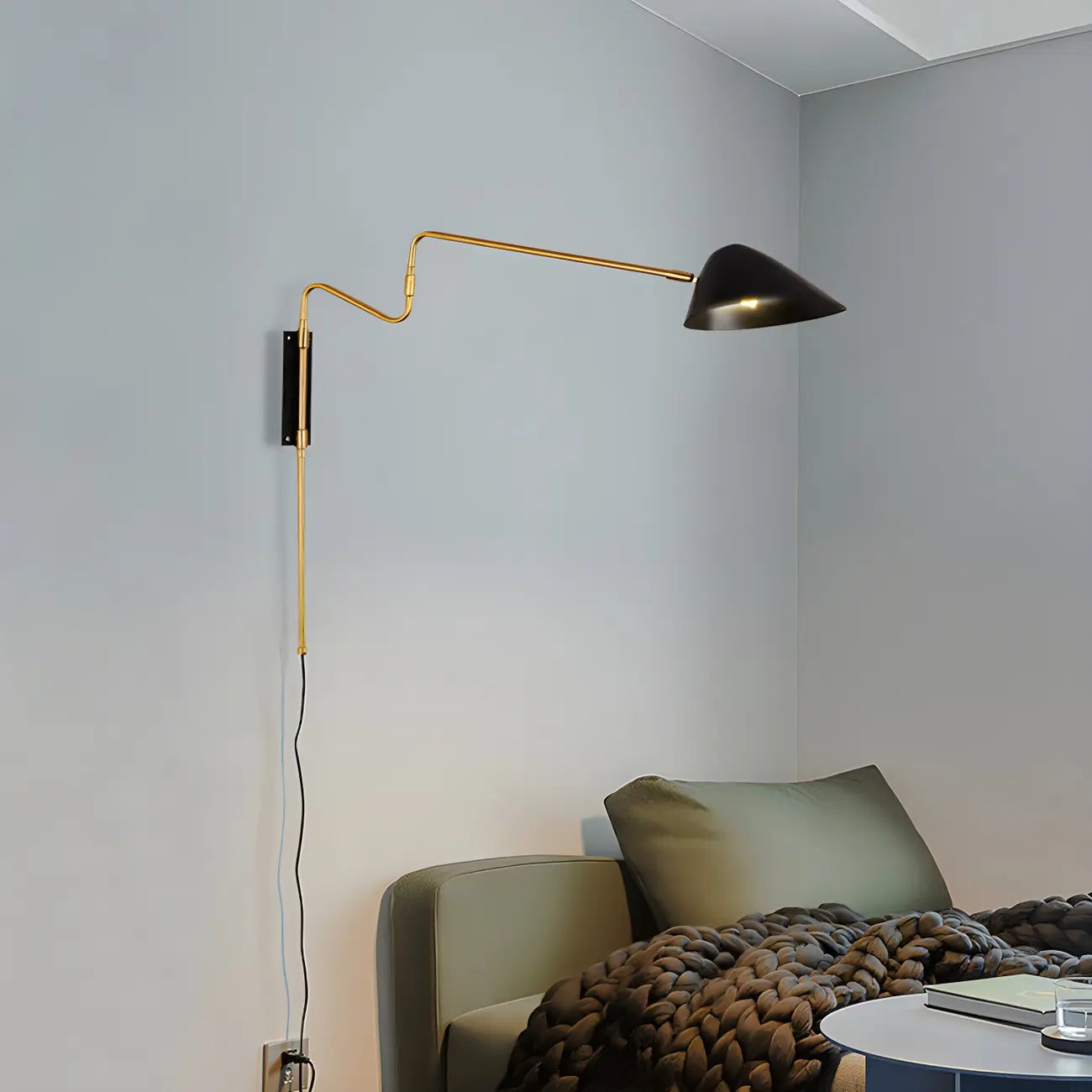 Black Metal Swing Arm Plug in Wall Sconce for Bedroom