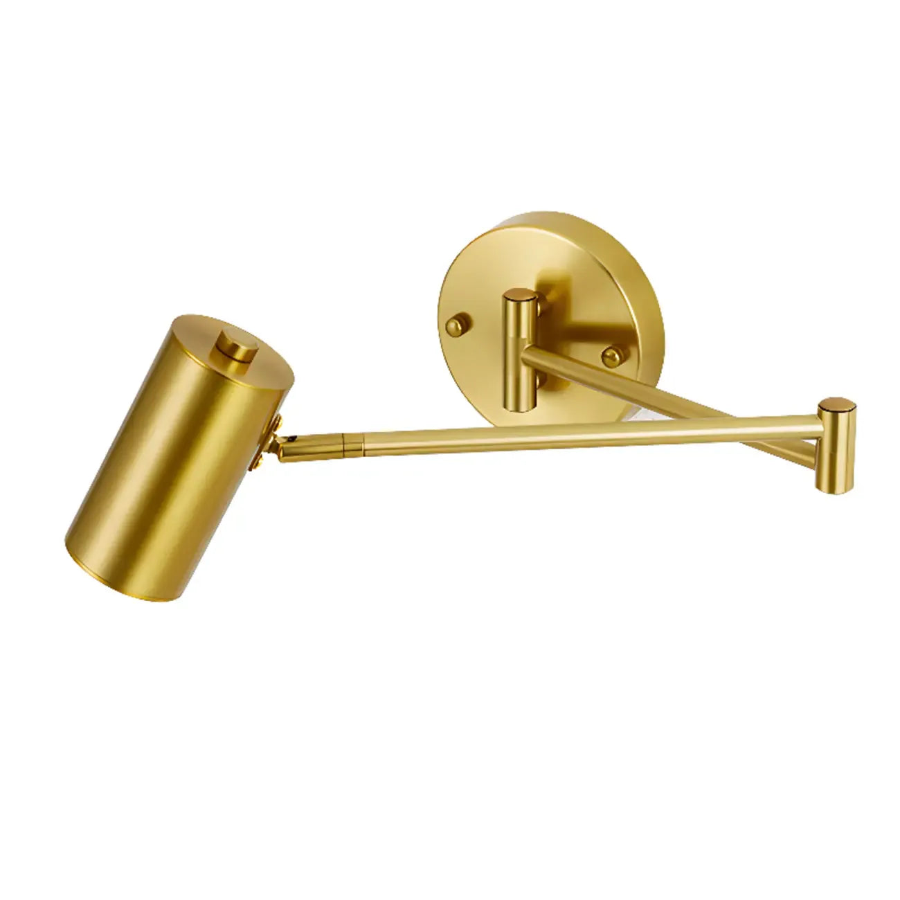 Modern Cylindrical Gold Swing Arm Wall Light for Indoor Use
