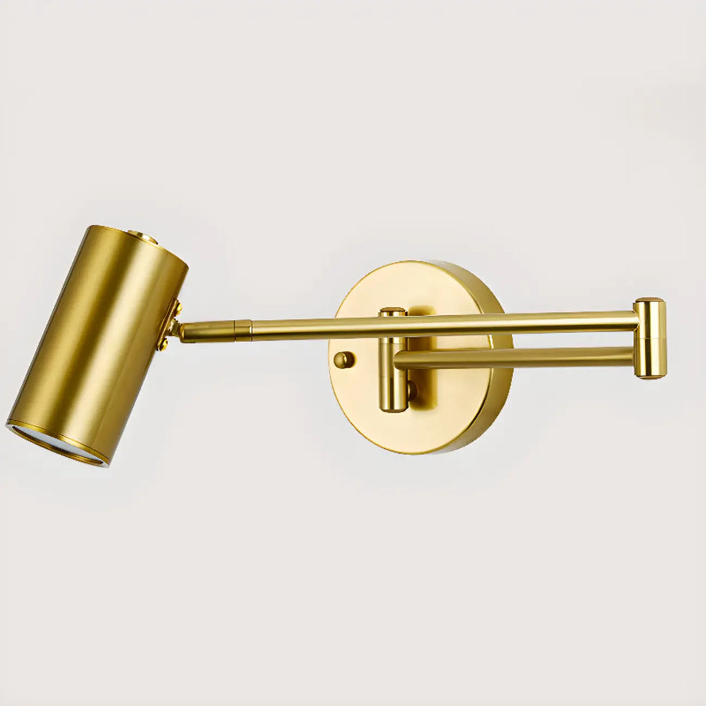 Modern Cylindrical Gold Swing Arm Wall Light for Indoor Use