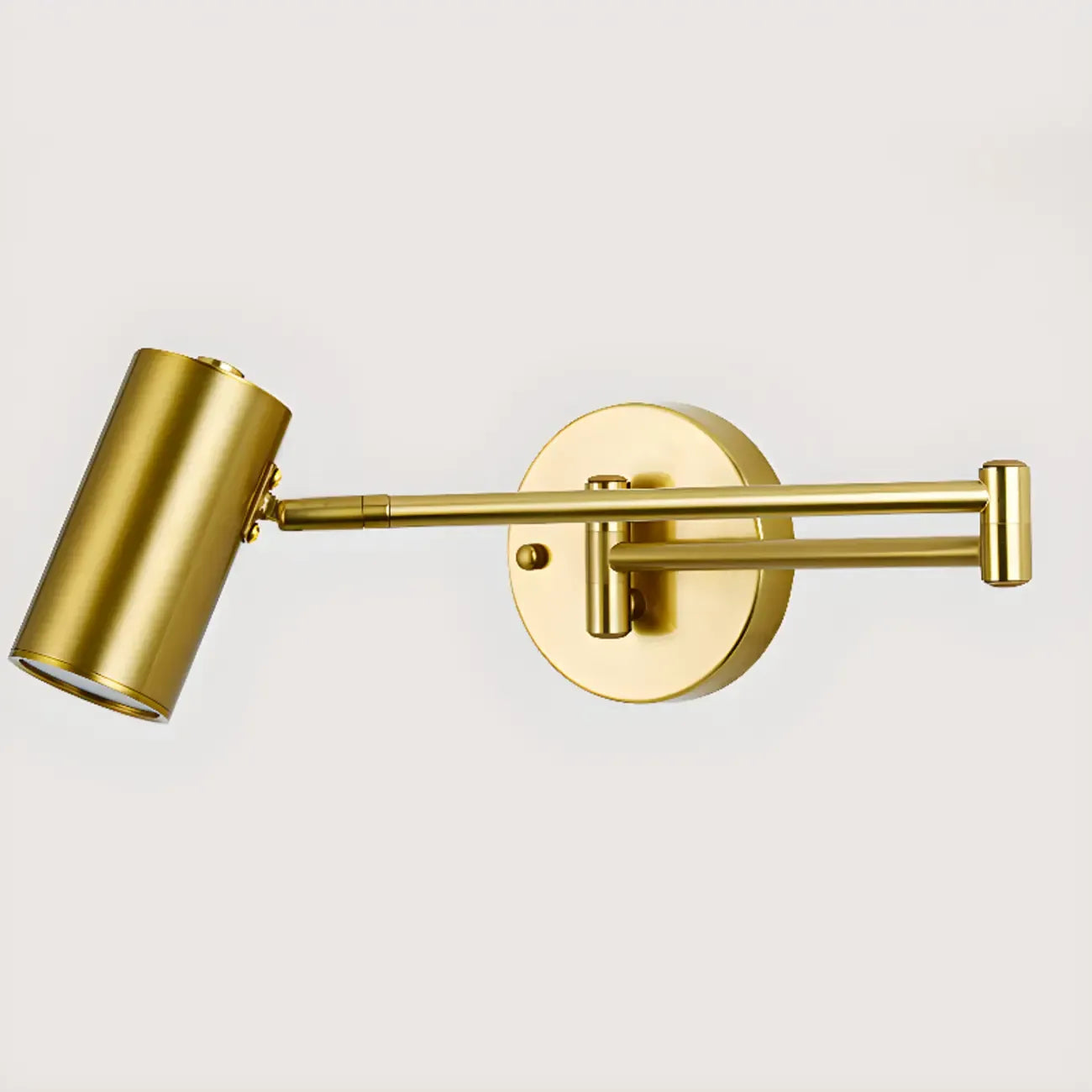 Modern Cylindrical Gold Swing Arm Wall Light for Indoor Use