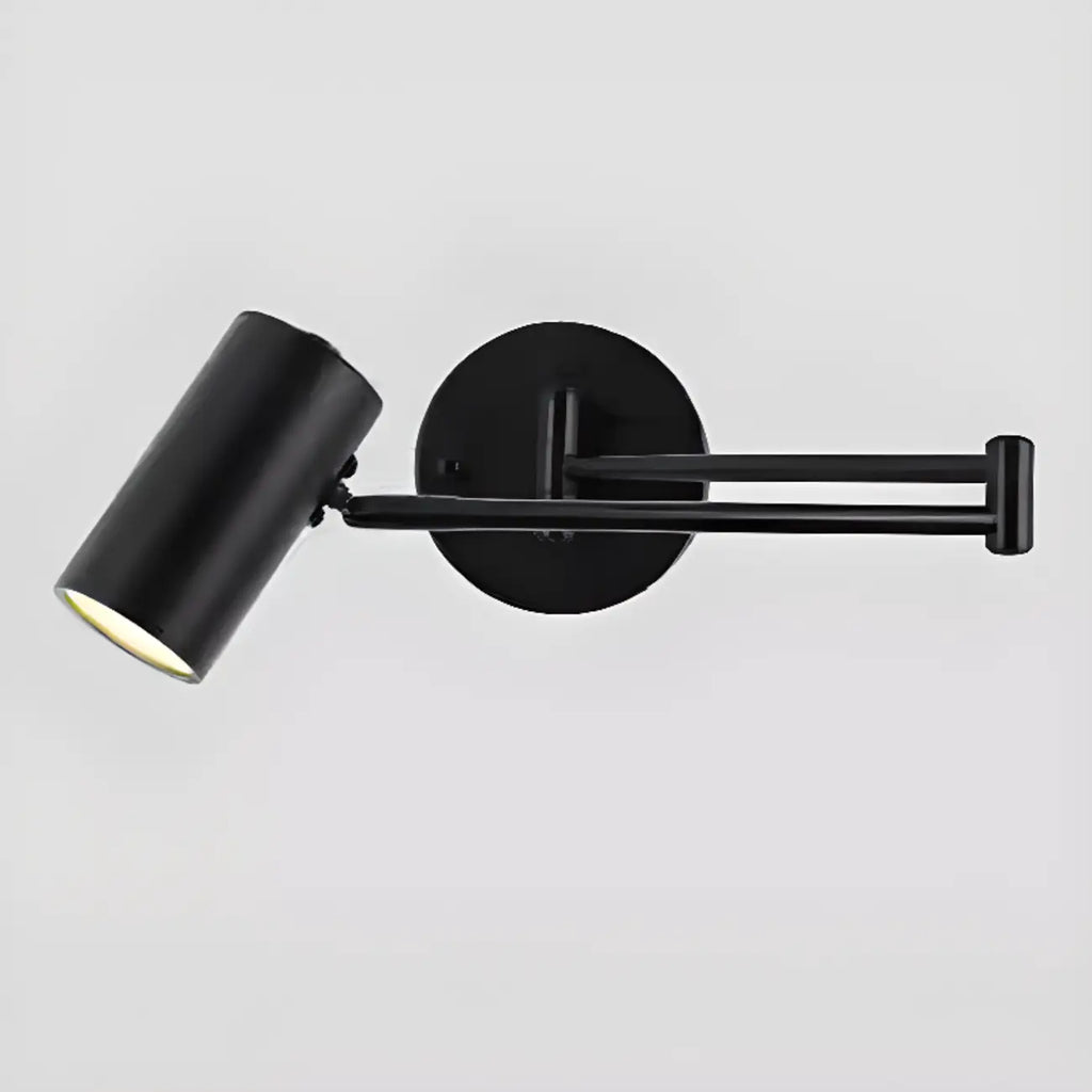 Modern Cylindrical Gold Swing Arm Wall Light for Indoor Use