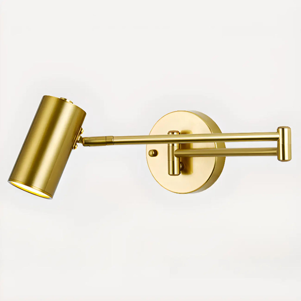 Modern Cylindrical Gold Swing Arm Wall Light for Indoor Use