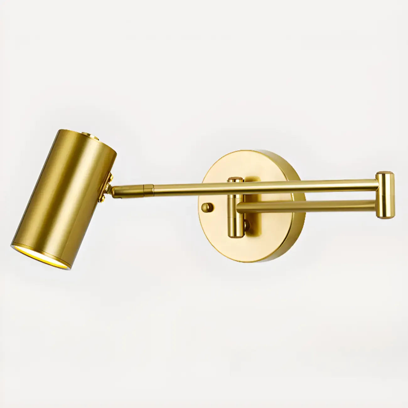Modern Cylindrical Gold Swing Arm Wall Light for Indoor Use