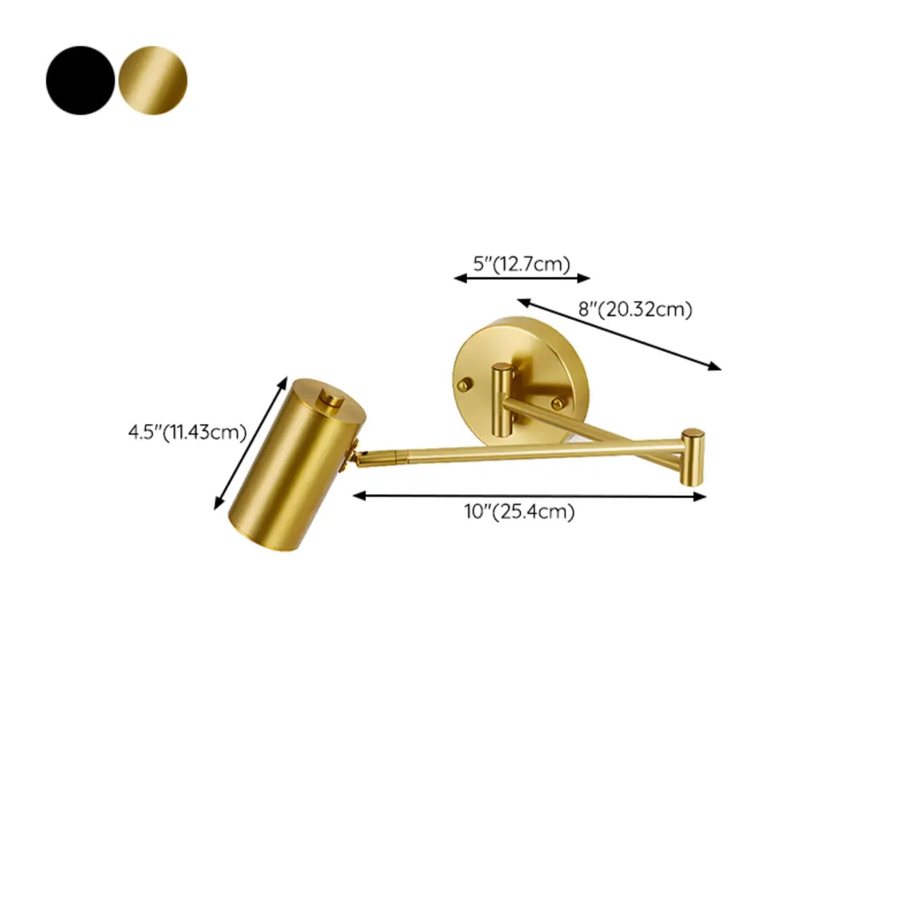 Modern Cylindrical Gold Swing Arm Wall Light for Indoor Use